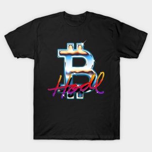 Bitcoin Logo 80's Rainbow Horizon HODL BTC Crypto Bitcoin T-Shirt